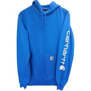 Carhartt Hoodie Mens Small Blue Loose Fit Pullover Workwear Sweatshirt